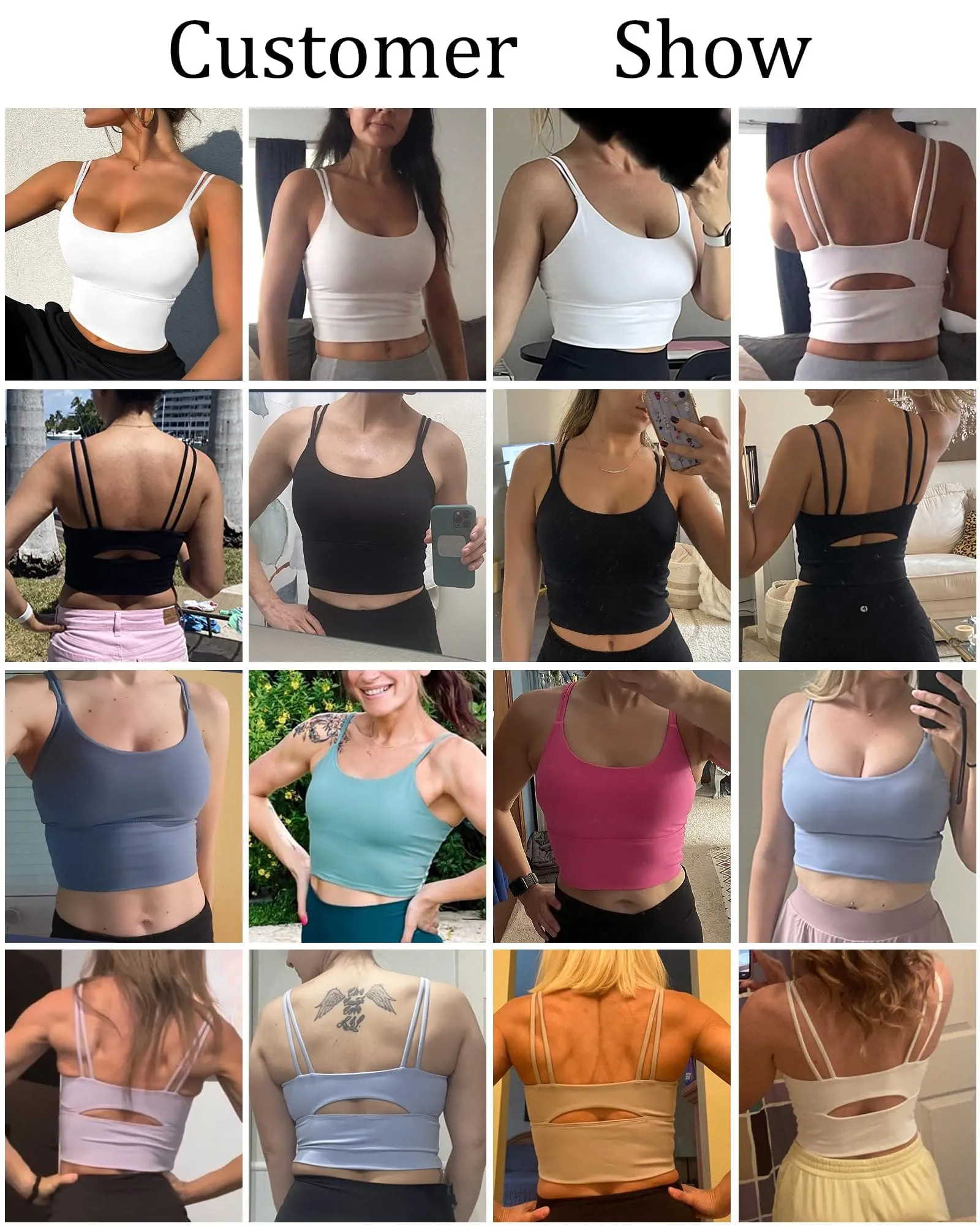 Everrysea Longline Sports Bra for Women Padded Workout Tank Tops Built in Bras Strappy Yoga Corp Top Camisole Blue Green