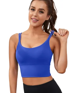 Everrysea Longline Sports Bra for Women Padded Workout Tank Tops Built in Bras Strappy Yoga Corp Top Camisole