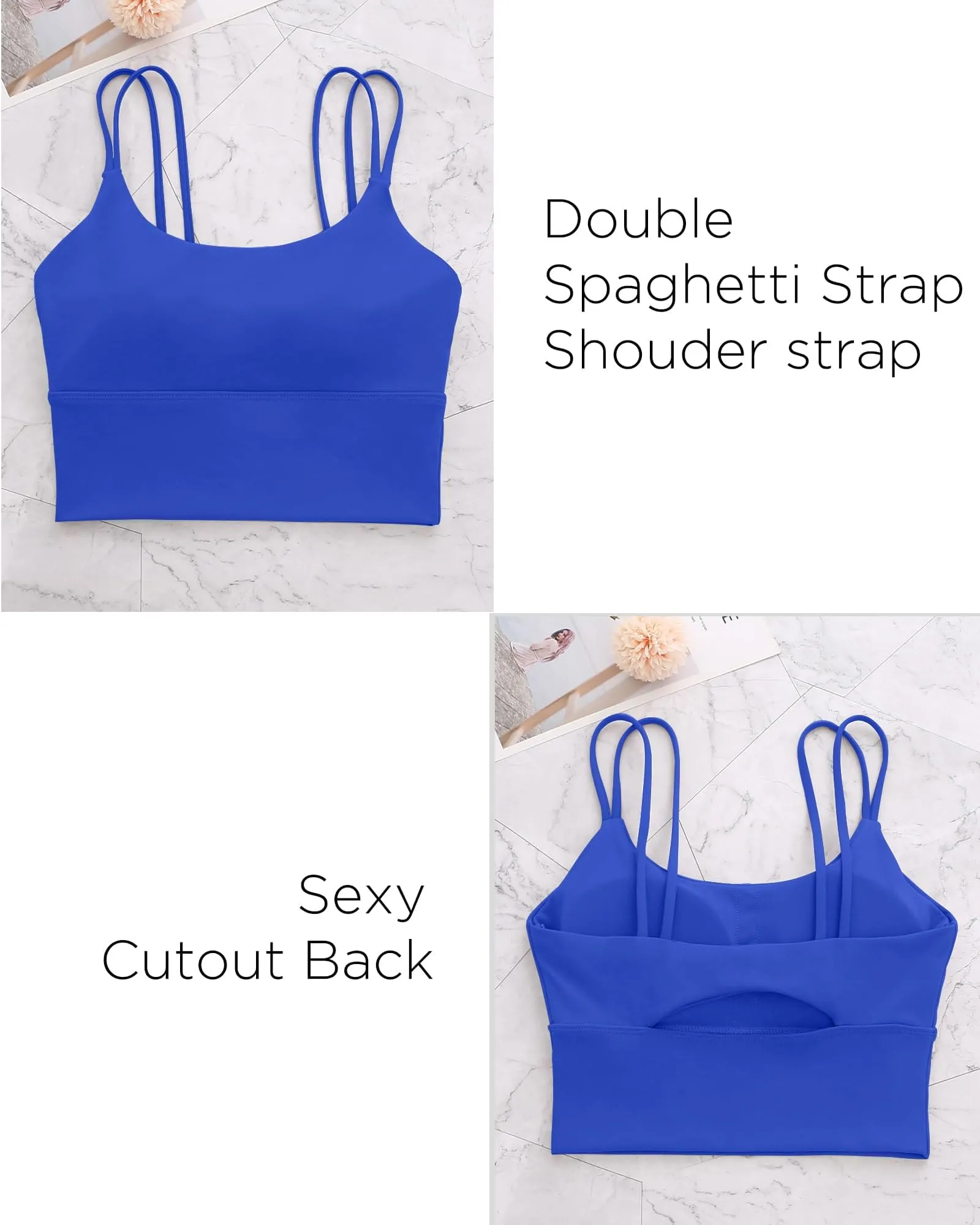 Everrysea Longline Sports Bra for Women Padded Workout Tank Tops Built in Bras Strappy Yoga Corp Top Camisole