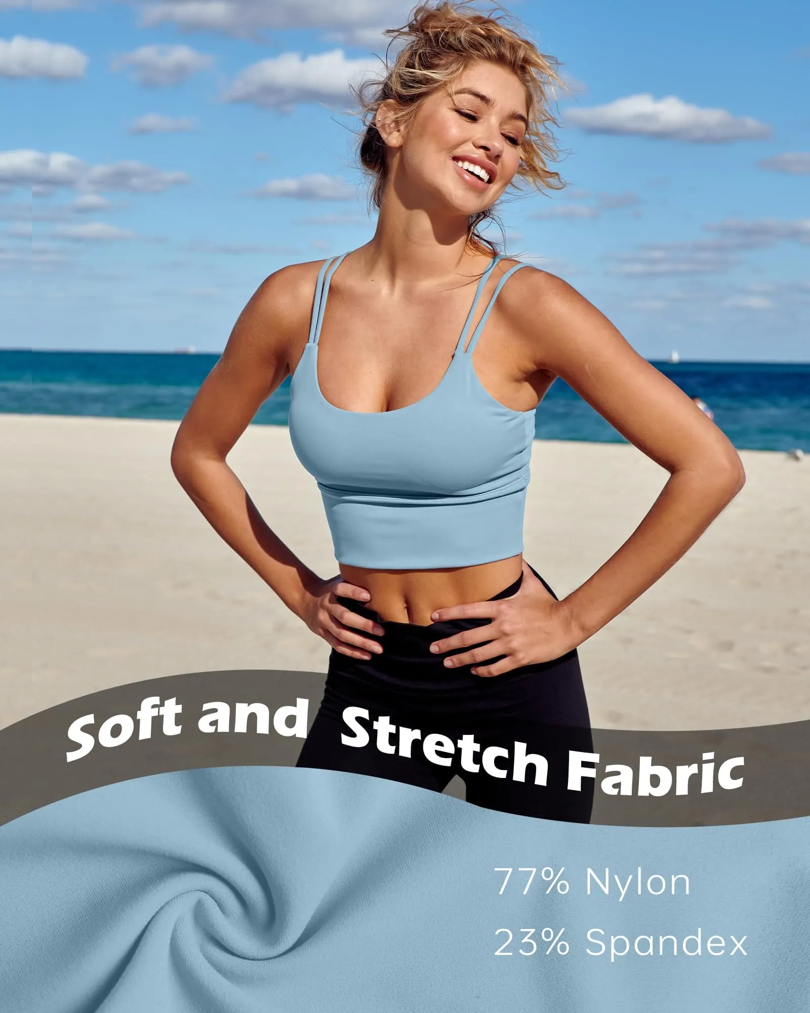 Everrysea Longline Sports Bra for Women Padded Workout Tank Tops Built in Bras Strappy Yoga Corp Top Camisole