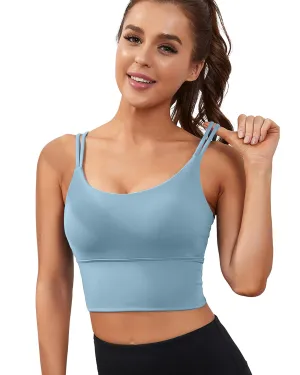 Everrysea Longline Sports Bra for Women Padded Workout Tank Tops Built in Bras Strappy Yoga Corp Top Camisole
