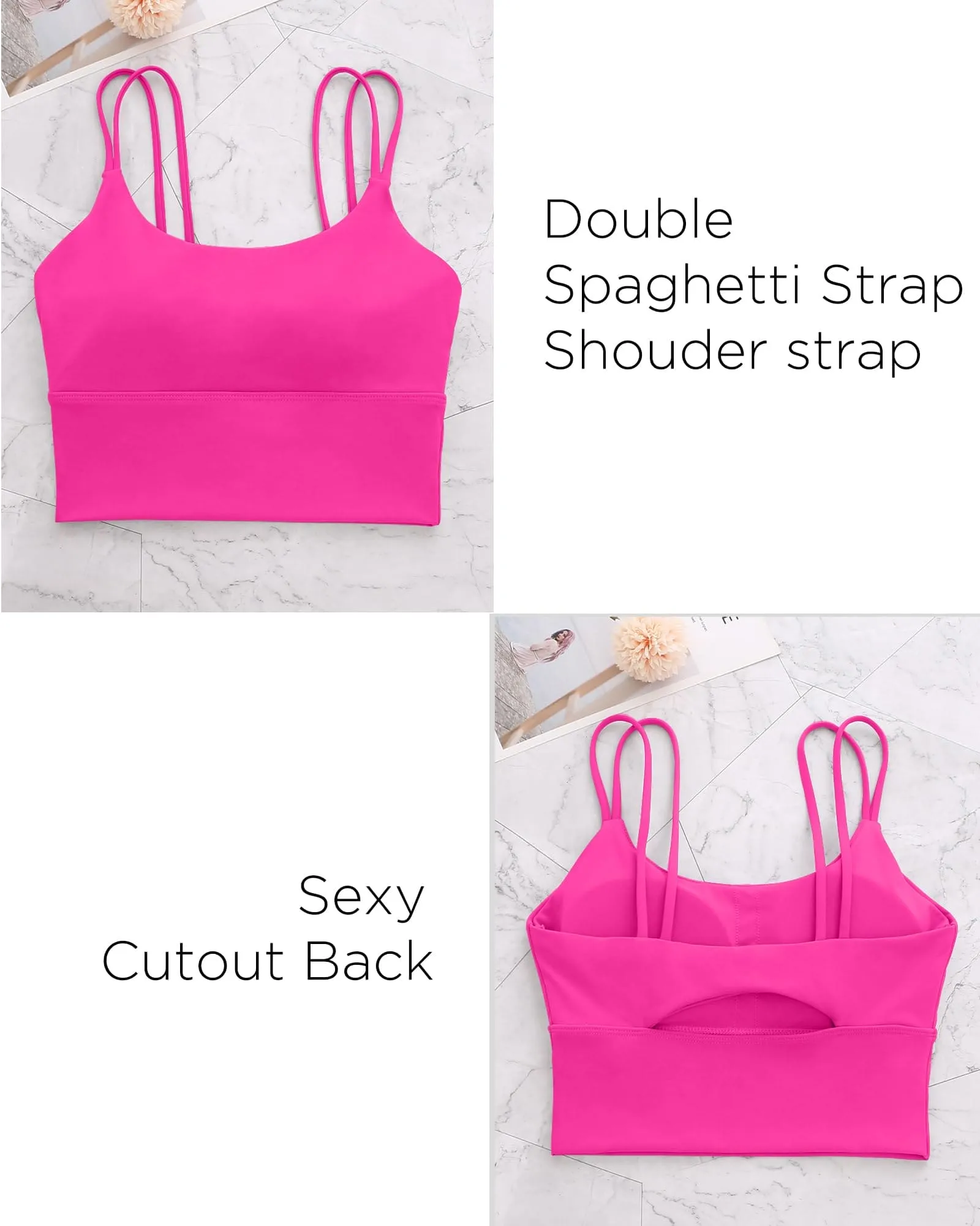 Everrysea Longline Sports Bra for Women Padded Workout Tank Tops Built in Bras Strappy Yoga Corp Top Camisole