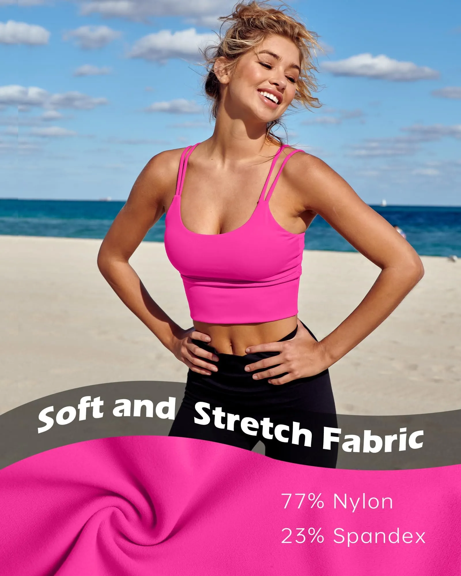 Everrysea Longline Sports Bra for Women Padded Workout Tank Tops Built in Bras Strappy Yoga Corp Top Camisole