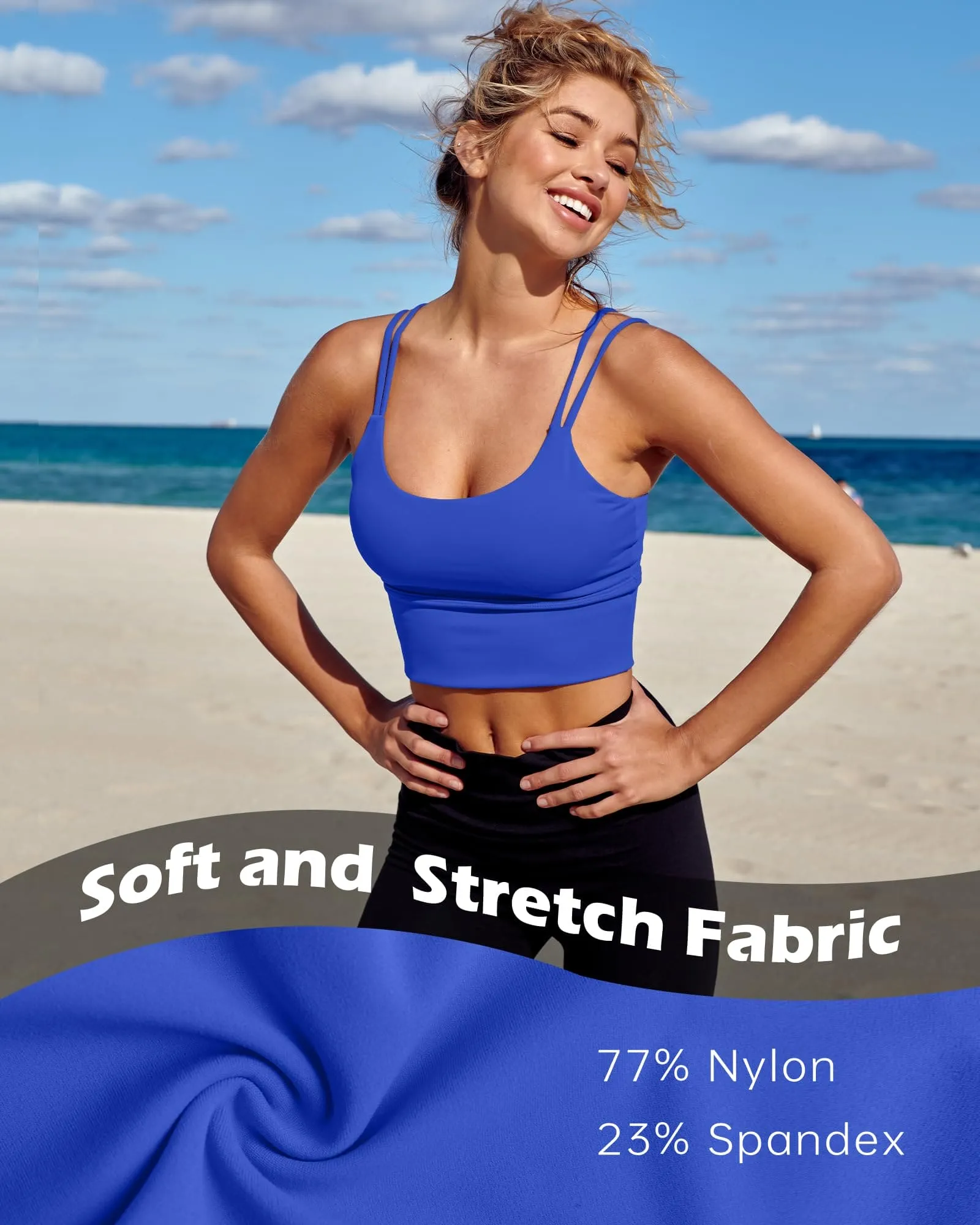 Everrysea Longline Sports Bra for Women Padded Workout Tank Tops Built in Bras Strappy Yoga Corp Top Camisole