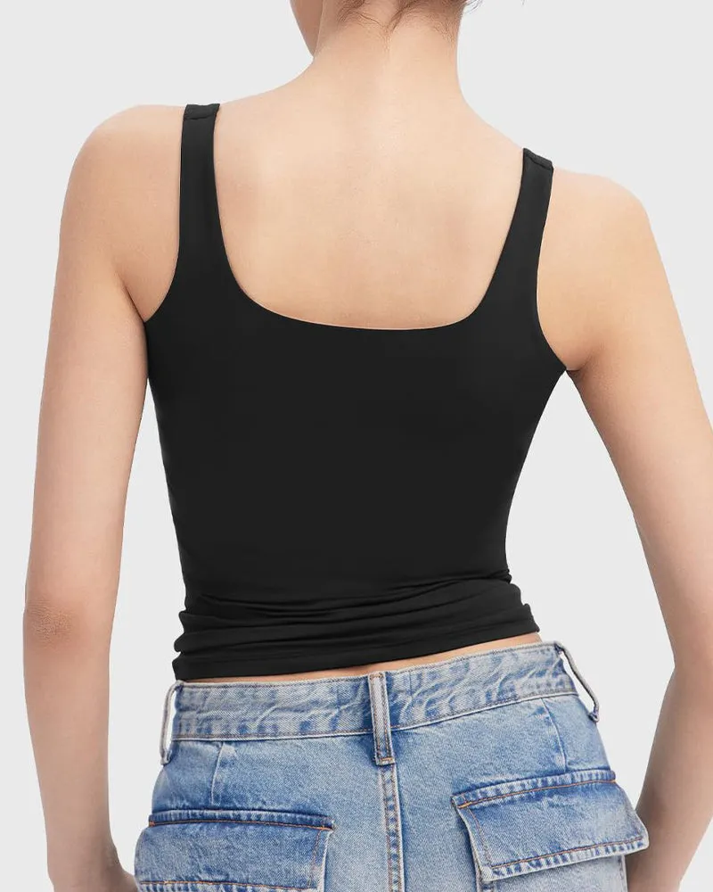 Fashion Square Neck Sleeveless Lined Basic Tops