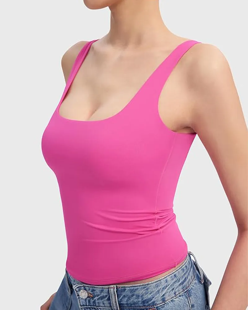 Fashion Square Neck Sleeveless Lined Basic Tops