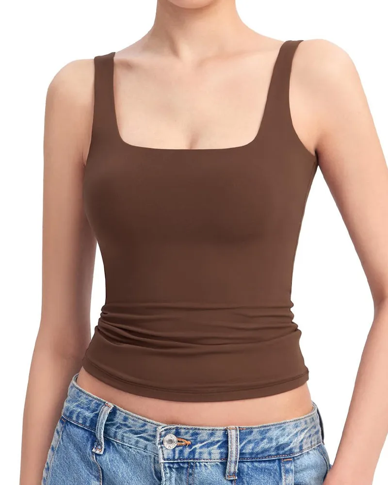 Fashion Square Neck Sleeveless Lined Basic Tops