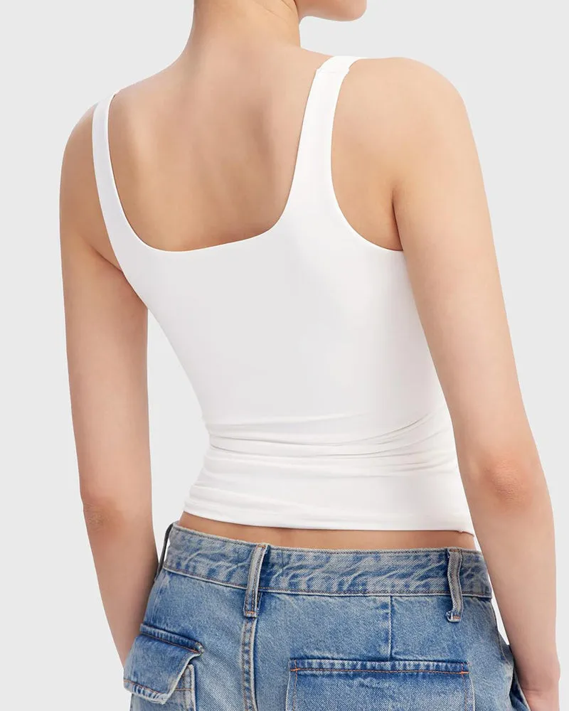 Fashion Square Neck Sleeveless Lined Basic Tops