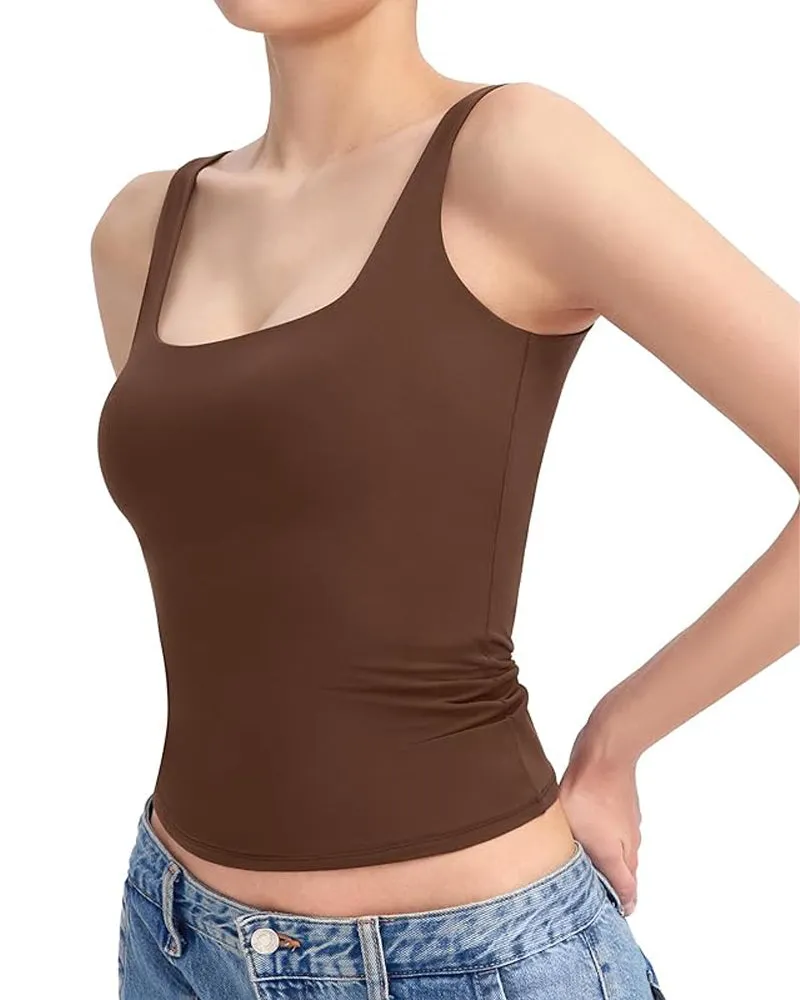 Fashion Square Neck Sleeveless Lined Basic Tops