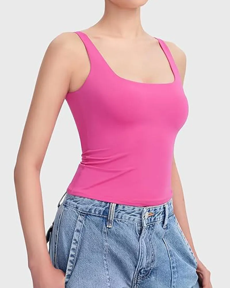 Fashion Square Neck Sleeveless Lined Basic Tops
