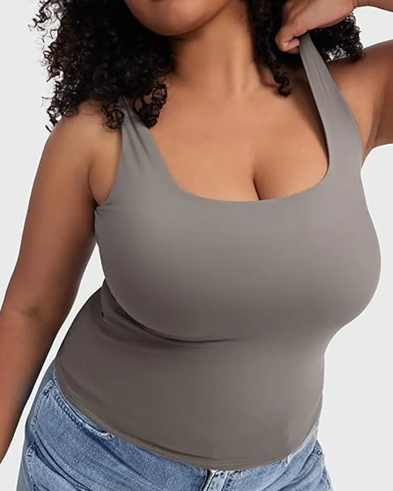 Fashion Square Neck Sleeveless Lined Basic Tops