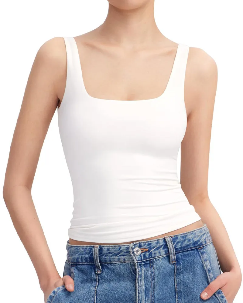 Fashion Square Neck Sleeveless Lined Basic Tops