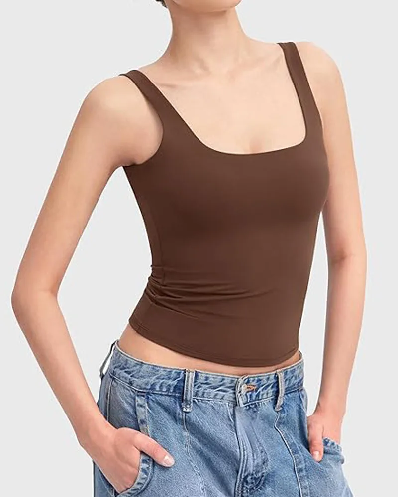 Fashion Square Neck Sleeveless Lined Basic Tops