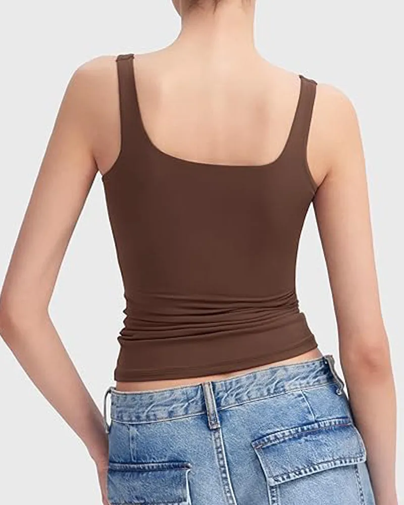 Fashion Square Neck Sleeveless Lined Basic Tops
