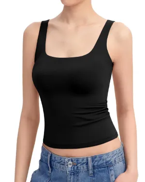 Fashion Square Neck Sleeveless Lined Basic Tops