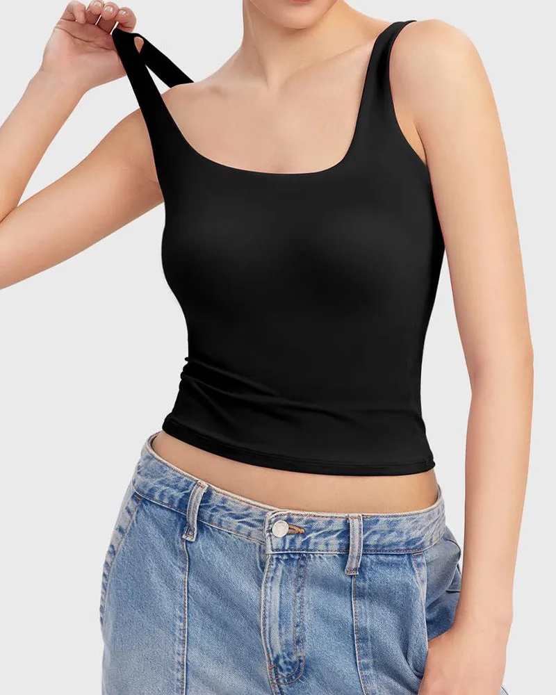 Fashion Square Neck Sleeveless Lined Basic Tops