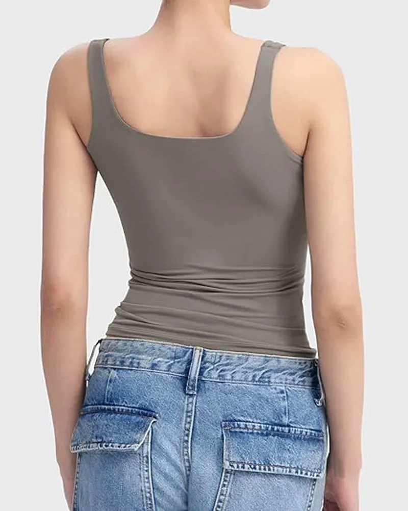 Fashion Square Neck Sleeveless Lined Basic Tops