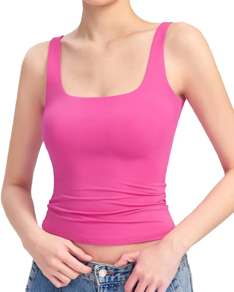 Fashion Square Neck Sleeveless Lined Basic Tops