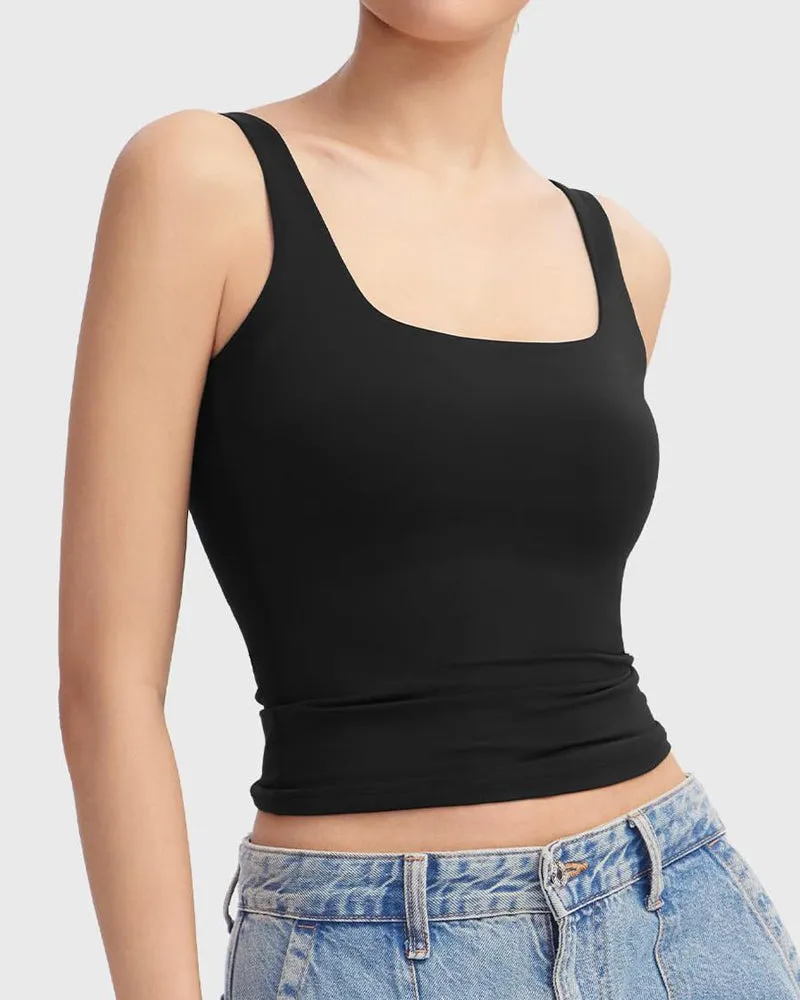 Fashion Square Neck Sleeveless Lined Basic Tops