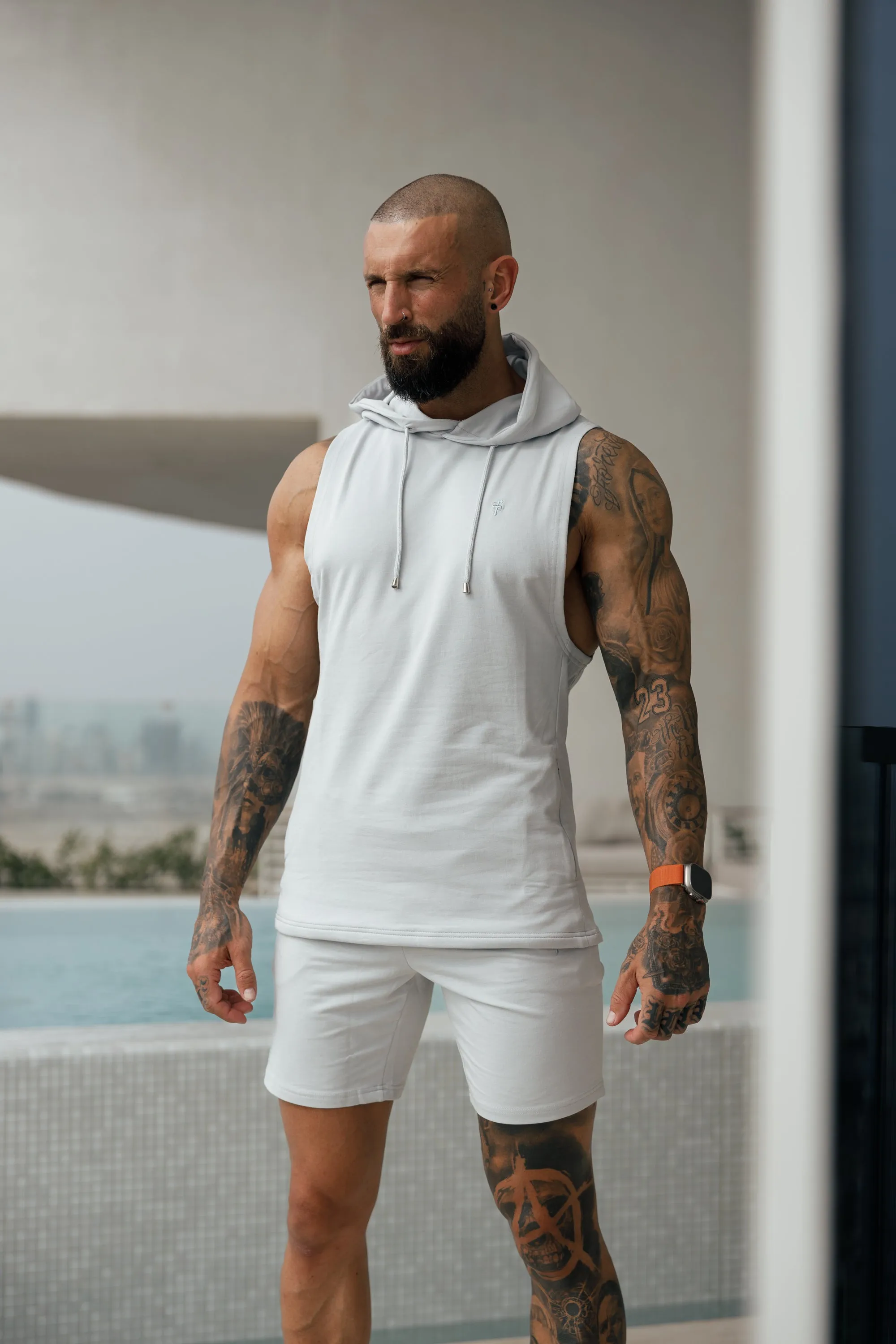 Father Sons Sleeveless Light Grey Gym Hoodie - FSH898