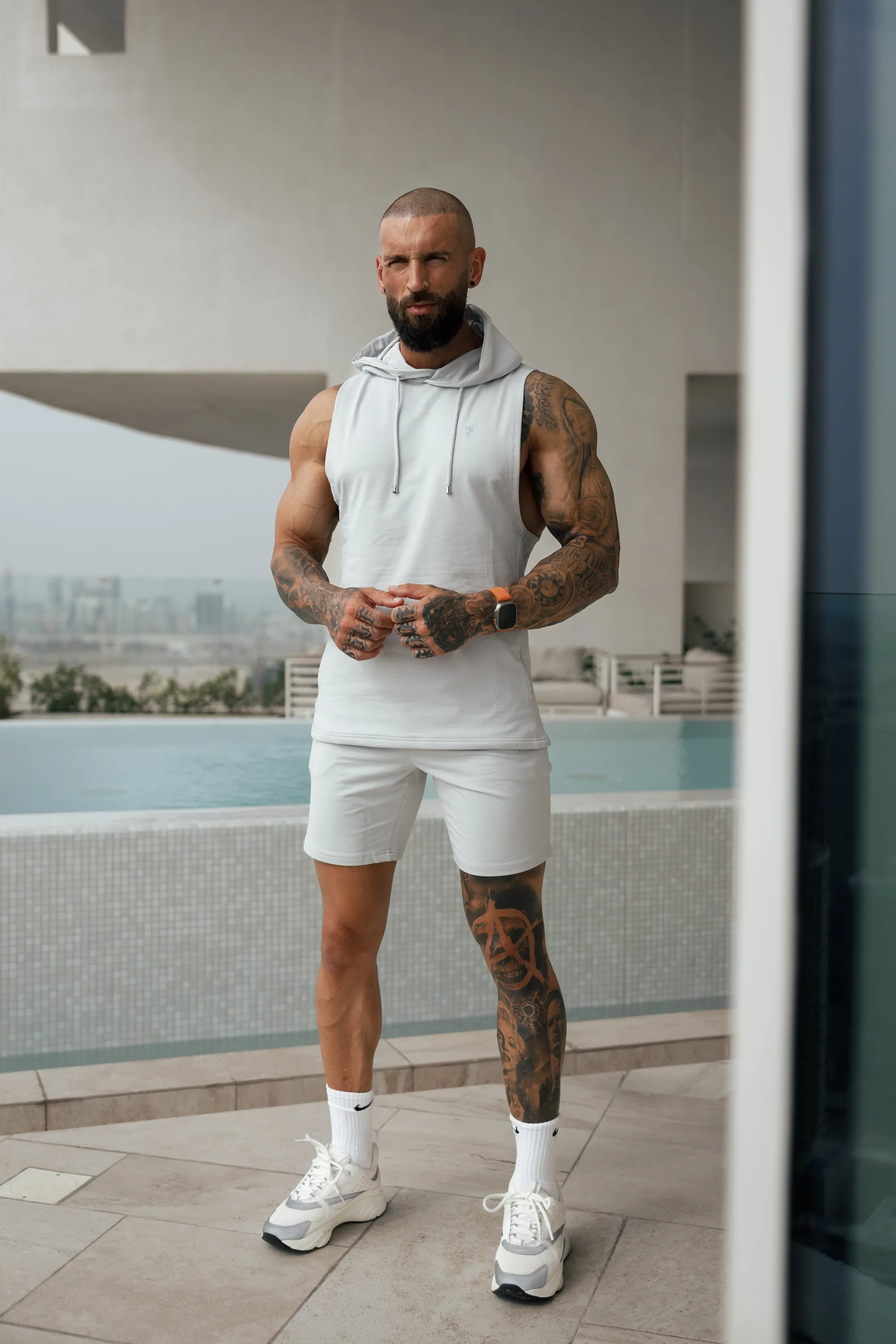 Father Sons Sleeveless Light Grey Gym Hoodie - FSH898