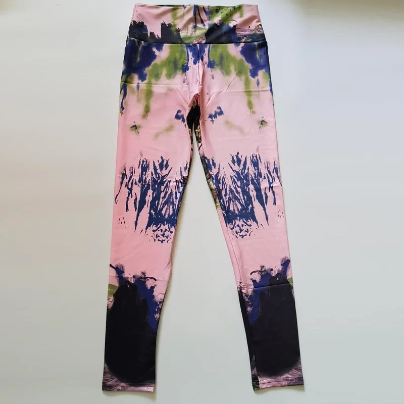 Fitness High Elastic Sports Leggings trendy Training Abstract Ink Pattern High Waist Yoga Leggings
