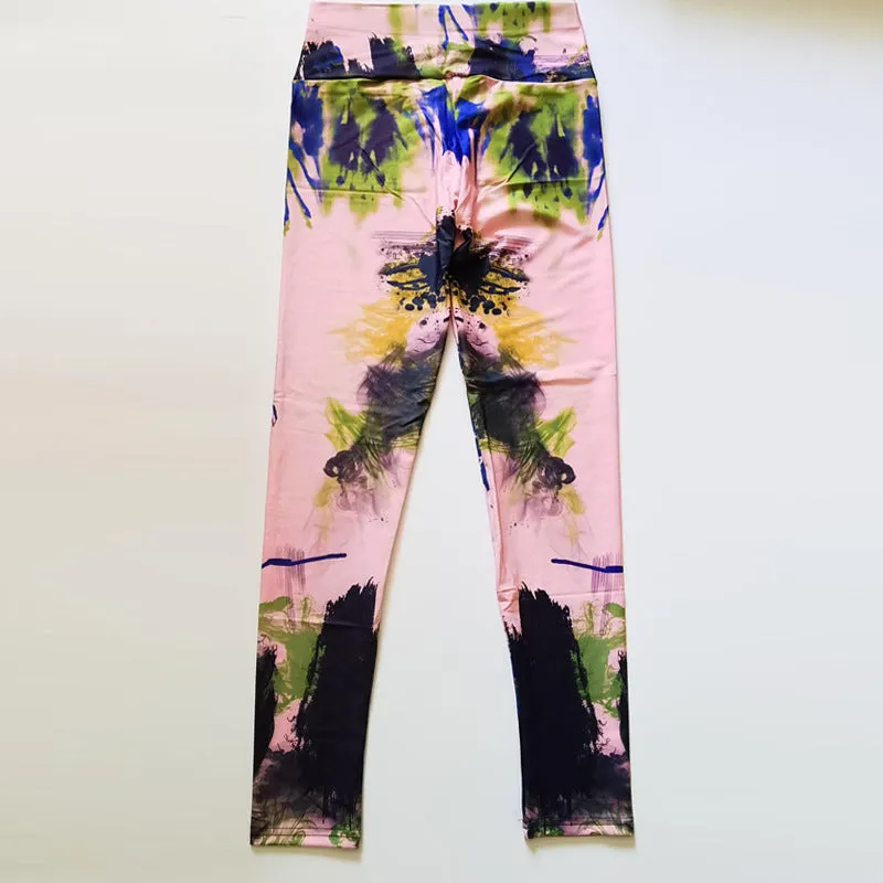 Fitness High Elastic Sports Leggings trendy Training Abstract Ink Pattern High Waist Yoga Leggings