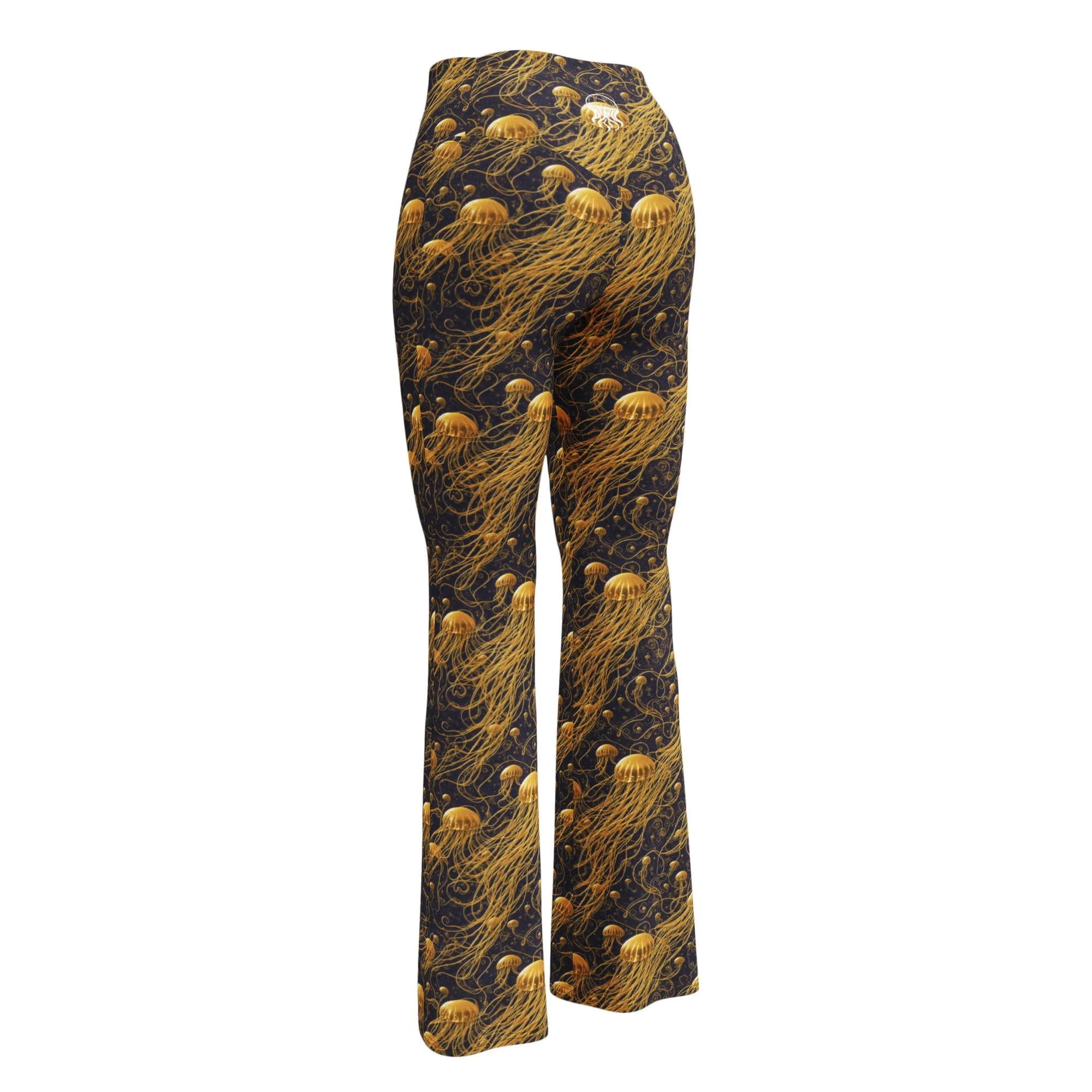 Flare Leggings Black and Gold Jellyfishes