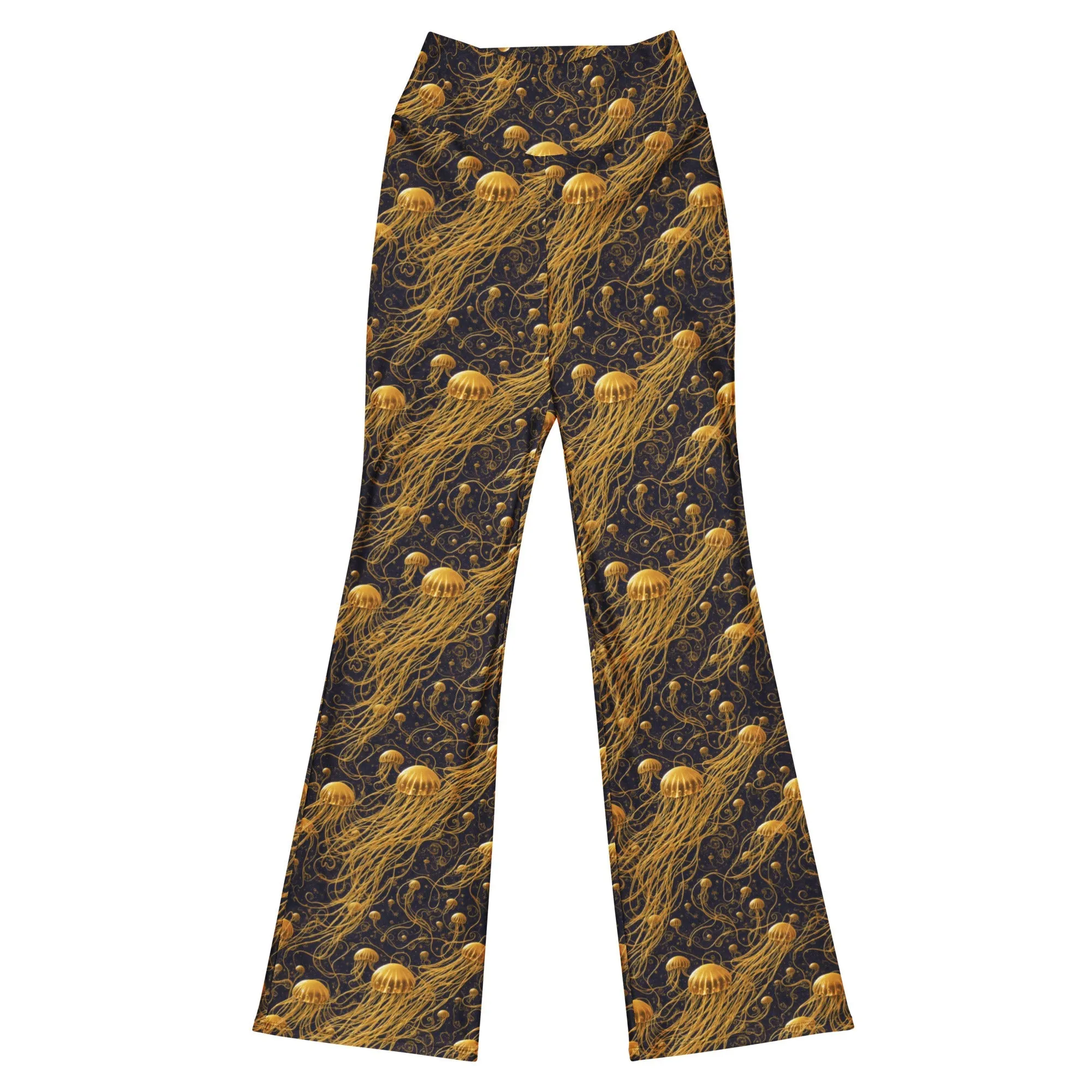 Flare Leggings Black and Gold Jellyfishes