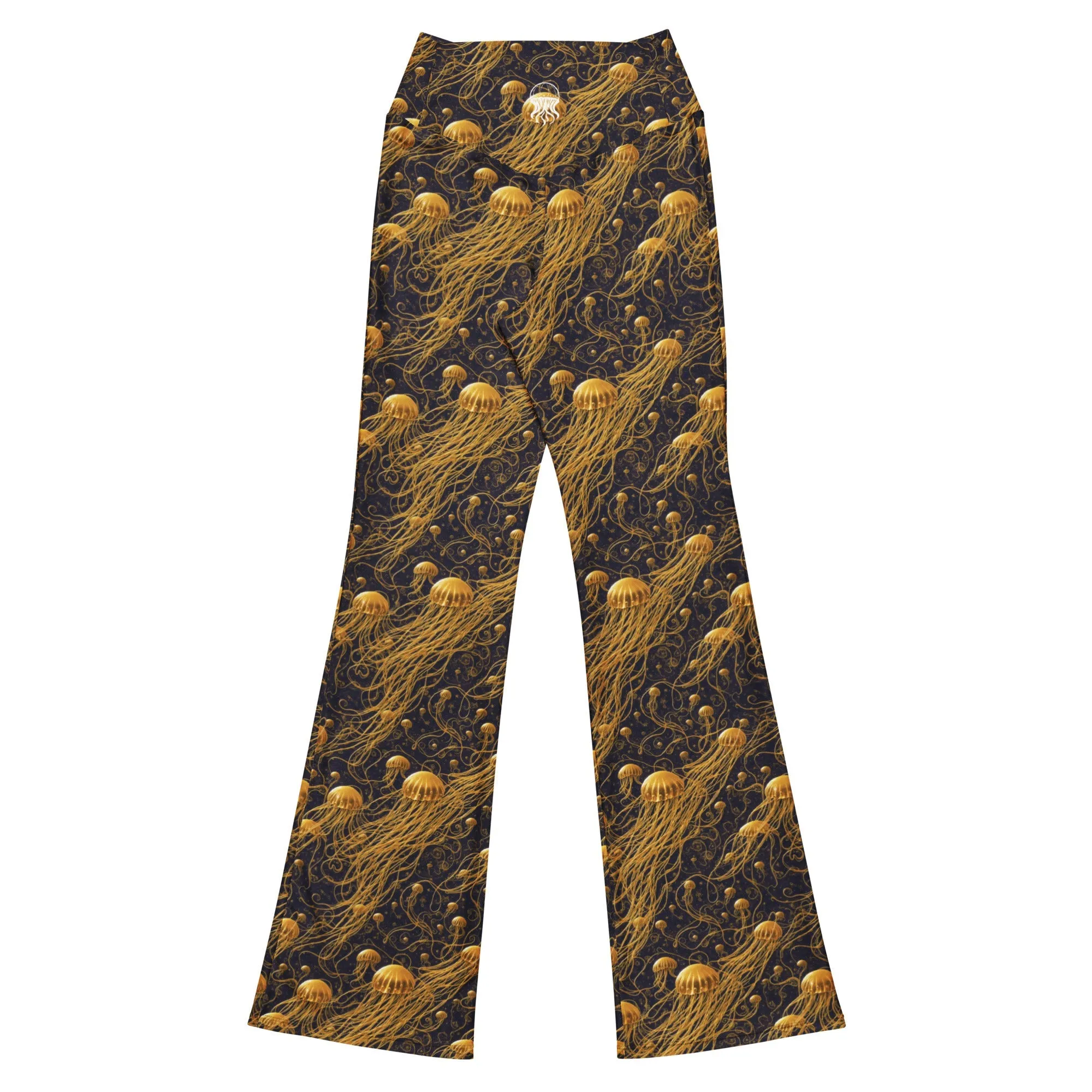 Flare Leggings Black and Gold Jellyfishes
