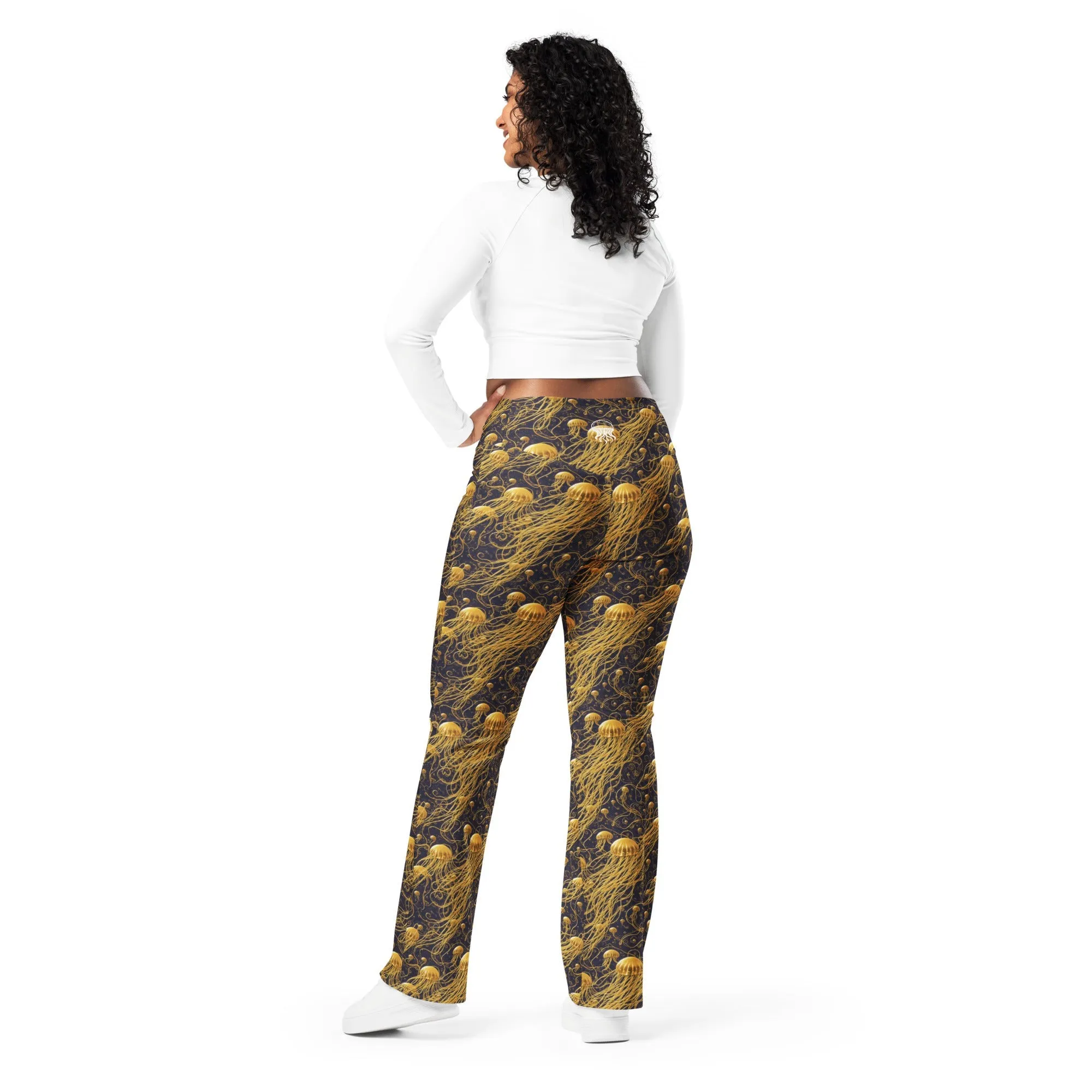 Flare Leggings Black and Gold Jellyfishes
