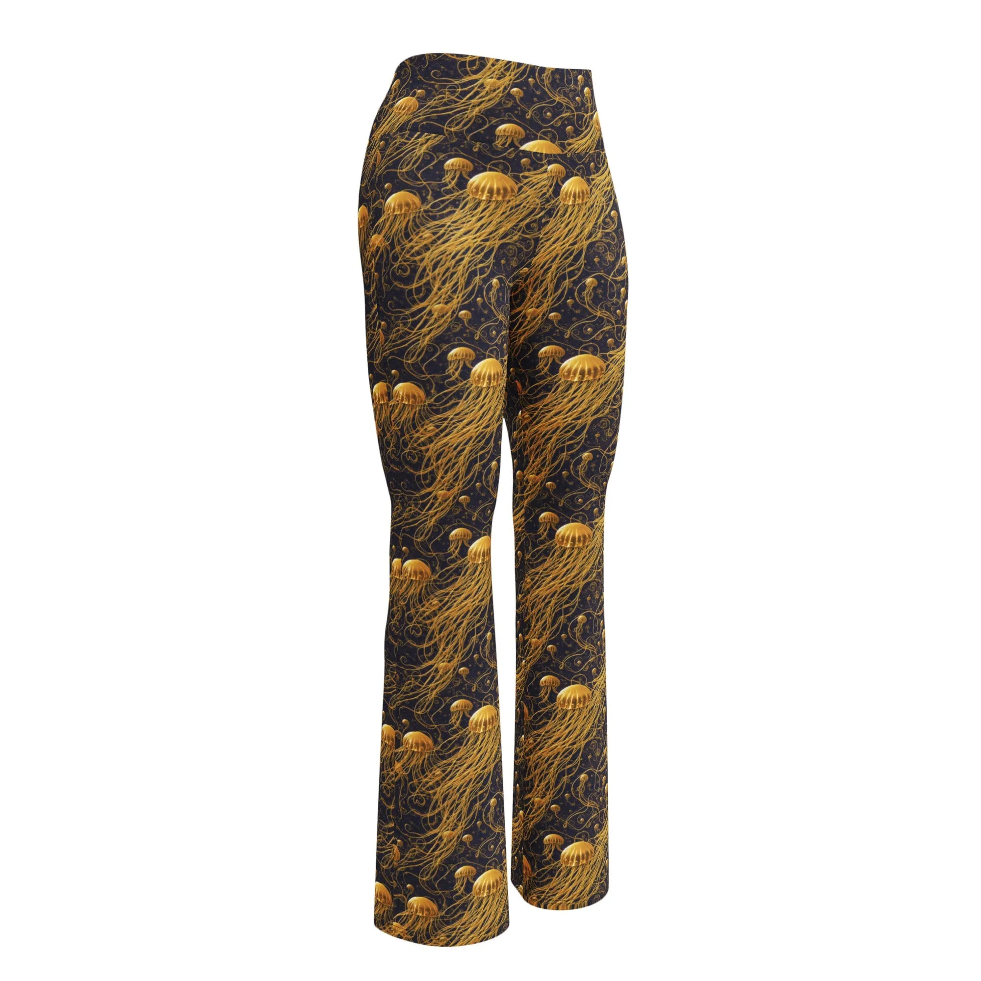 Flare Leggings Black and Gold Jellyfishes