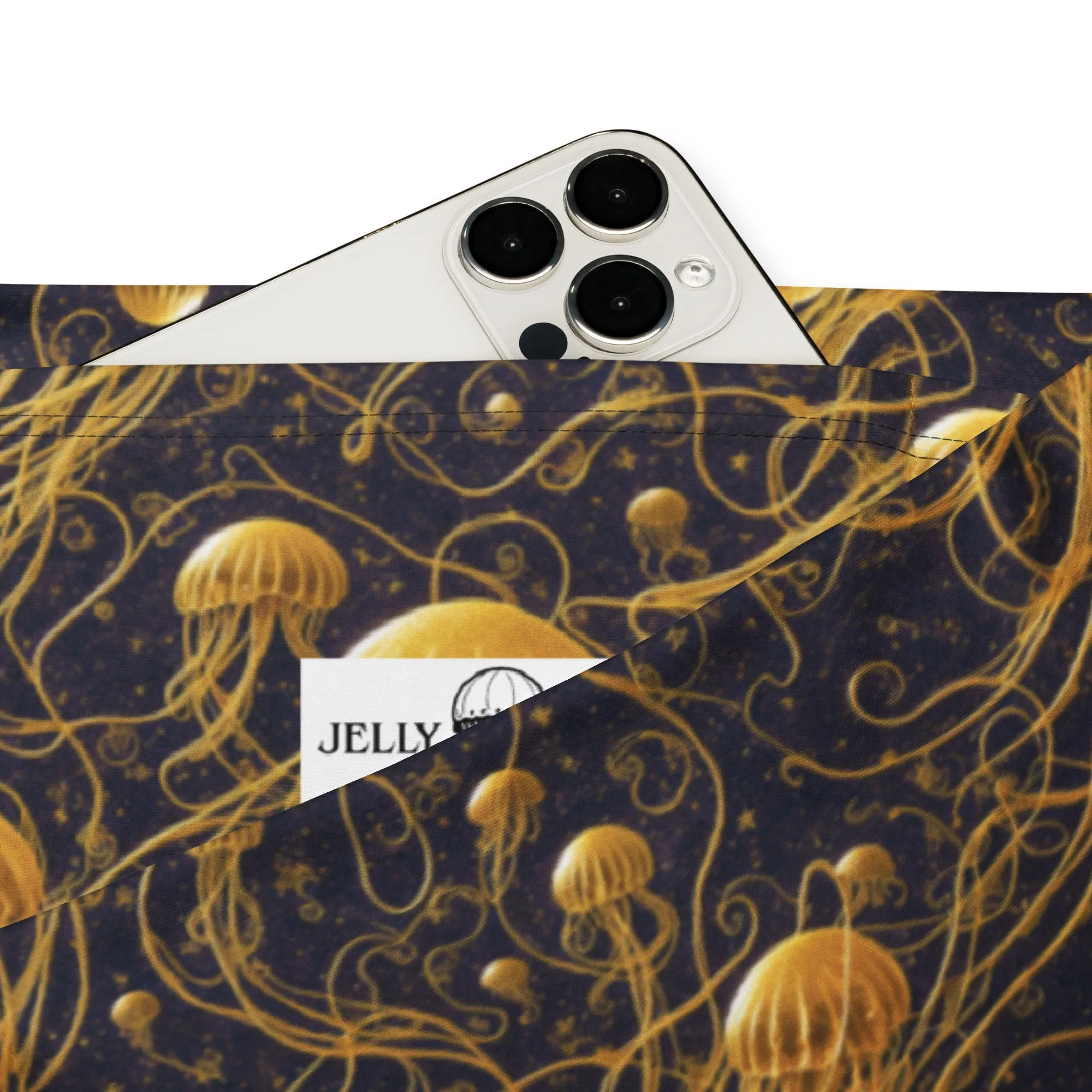 Flare Leggings Black and Gold Jellyfishes