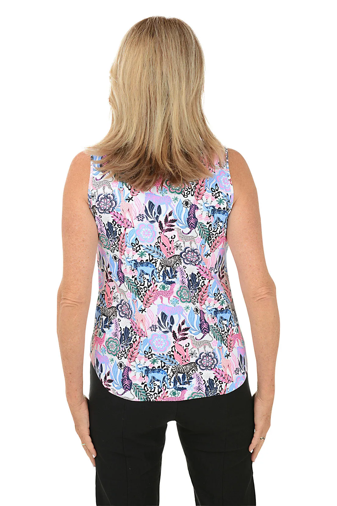 Floral Safari UPF50  Split Neck Sleeveless Top