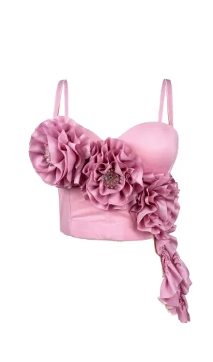 Flower Tassel fishbone Corset in pink