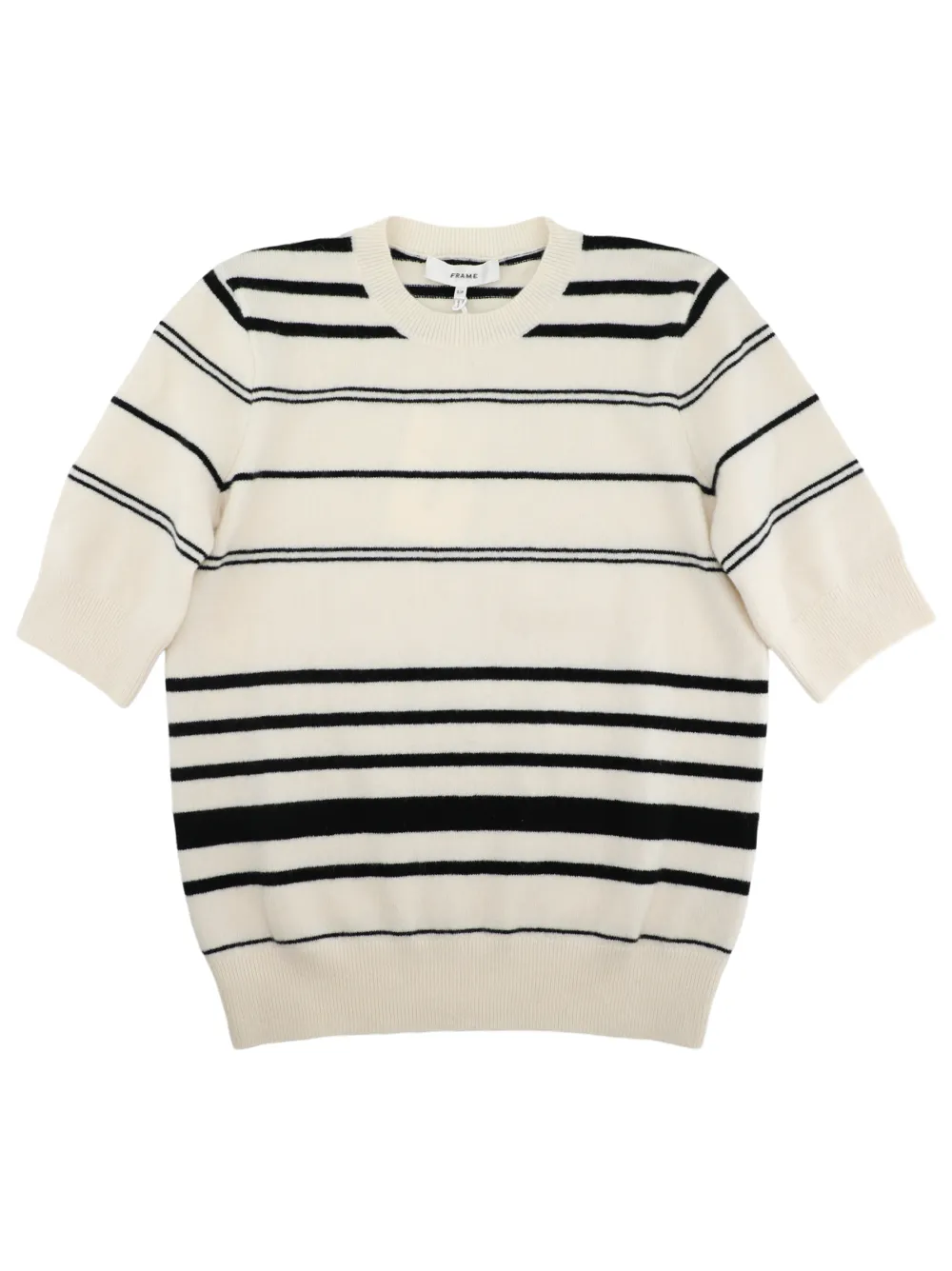 Frame Striped Short Sleeve Sweater in Cream Multi