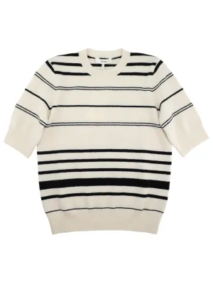 Frame Striped Short Sleeve Sweater in Cream Multi