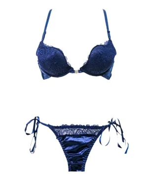 Front Open Pushup 8809 Blue Bra Panty Set ,Single Padded Wired Bra - 902 MiMi