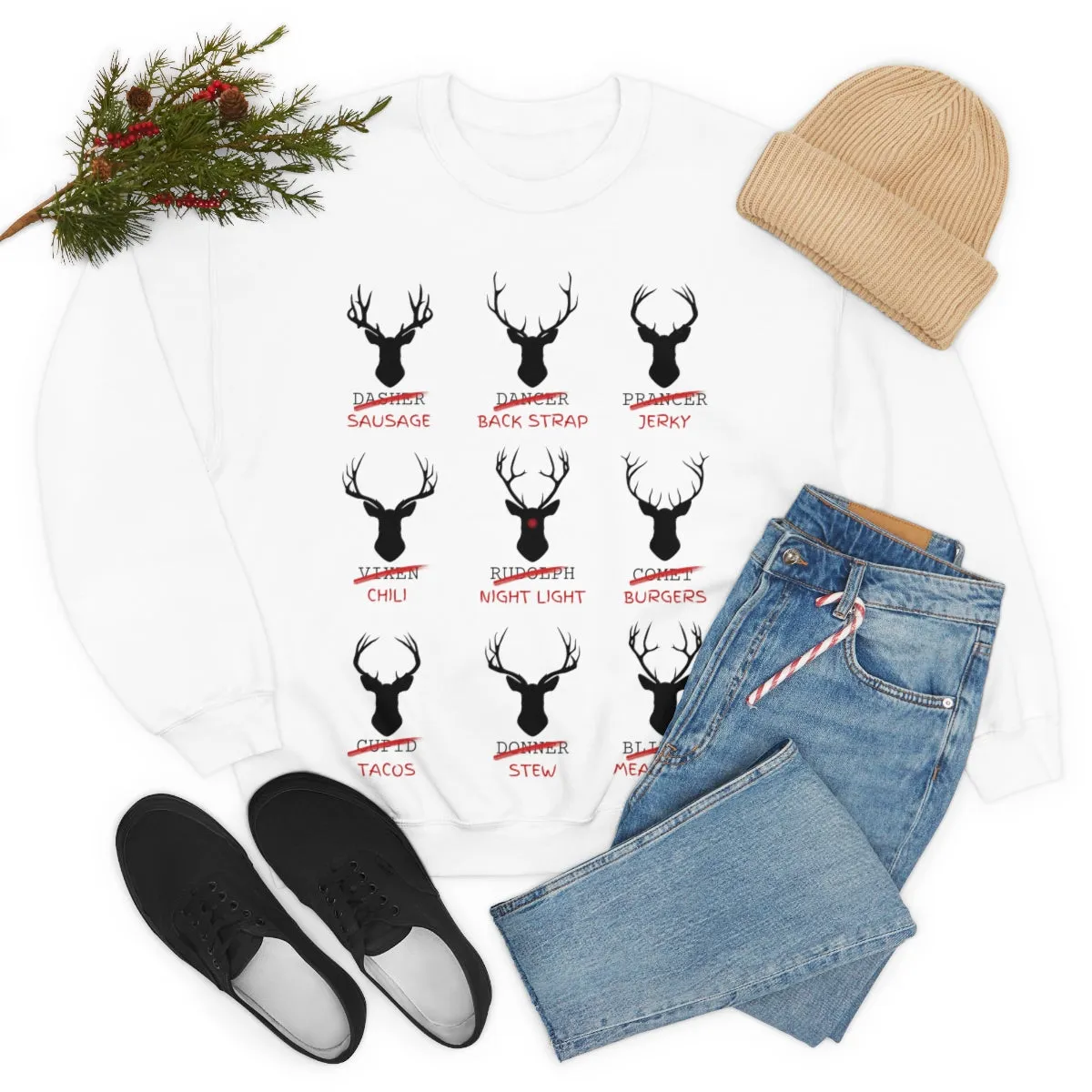 Funny reindeer names sweatshirt