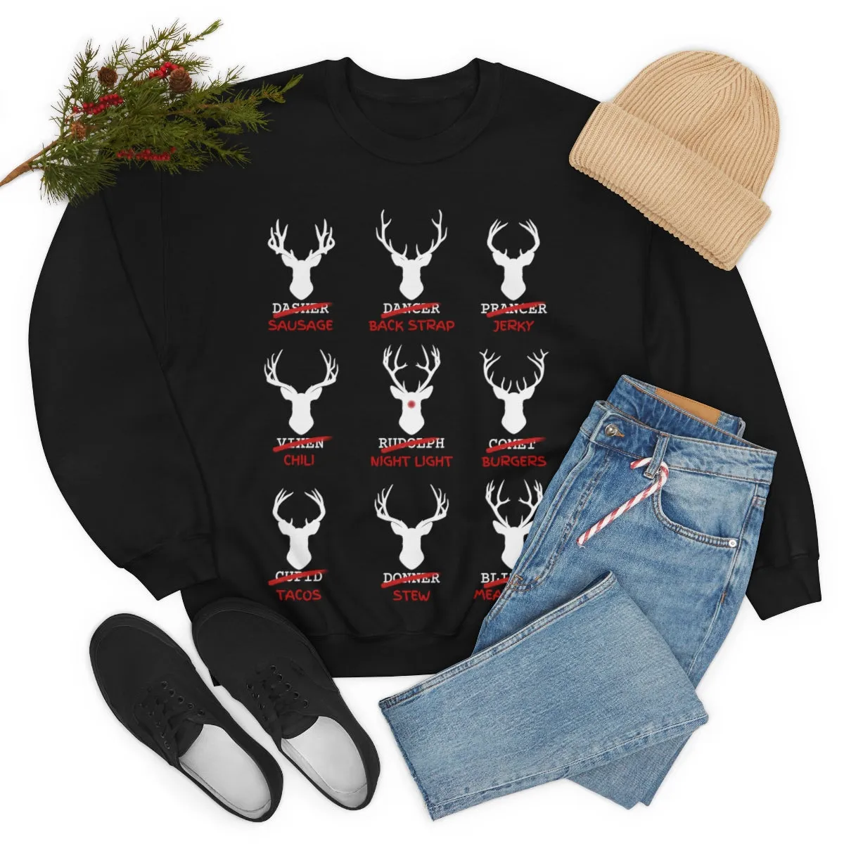 Funny reindeer names sweatshirt