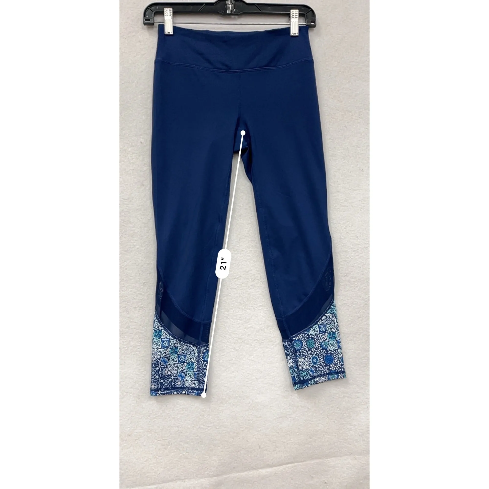 Gaiam Womens XS Capri Leggings Navy Blue With Floral Hem #6922