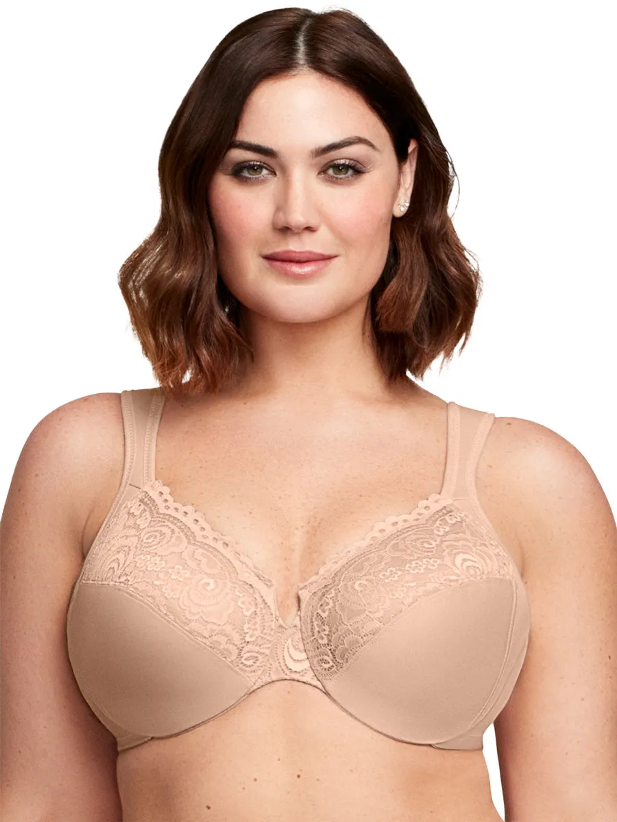 Glamorise Bra 1240 - Low Cut WonderWire Lace Bra - Cafe