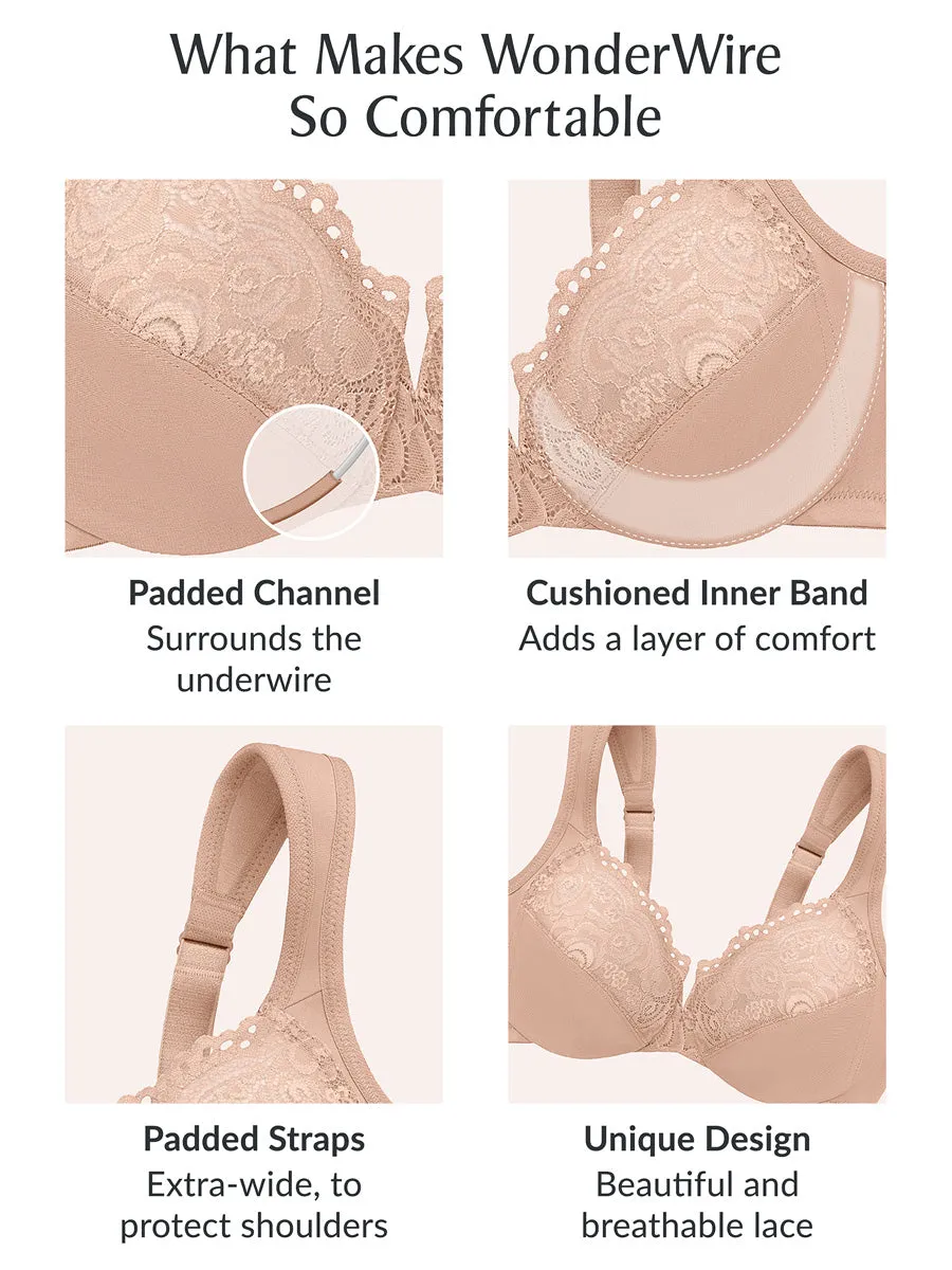 Glamorise Bra 1240 - Low Cut WonderWire Lace Bra - Cafe