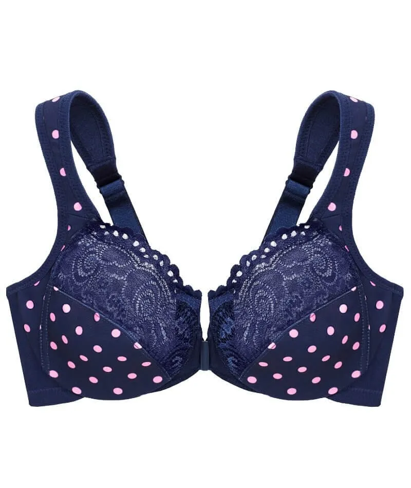 Glamorise WonderWire Front-Closure Bra - Navy Print