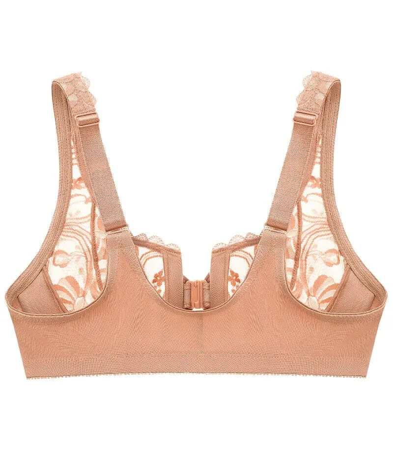 Glamorise WonderWire Front-Closure Stretch Lace Bra - Cappuccino
