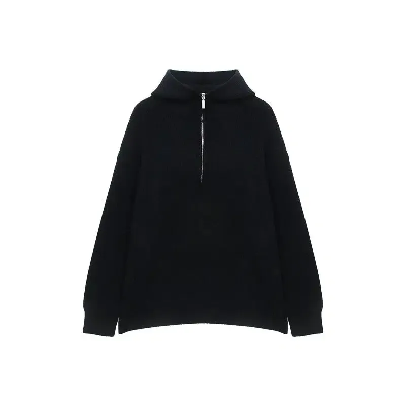 Half-Zip Hooded Knitwear Sweater