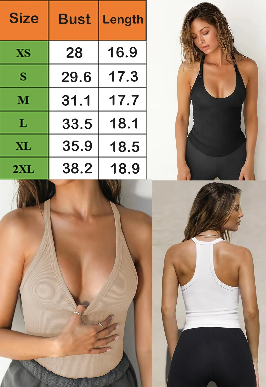 HGX Womens Tank Tops 2024 Summer Sleeveless Plunge Neck Tank Slim Solid Color Sleeveless Shirts Fitted Top