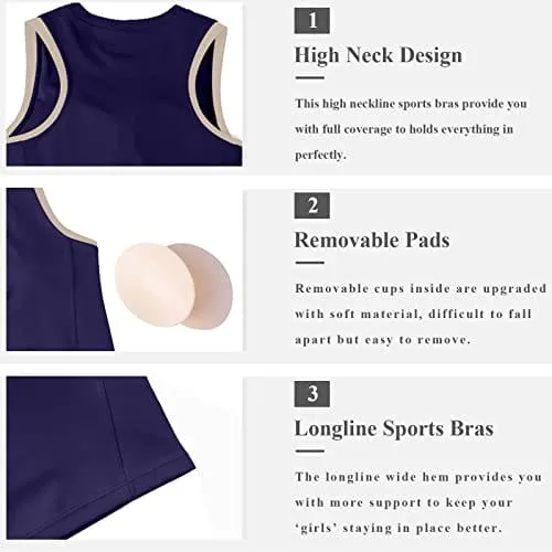 High Neck Sports Bra for Women Longline Full Coverage Sports Bras for Yoga Gym Medium Impact Padded Workout Crop Tops