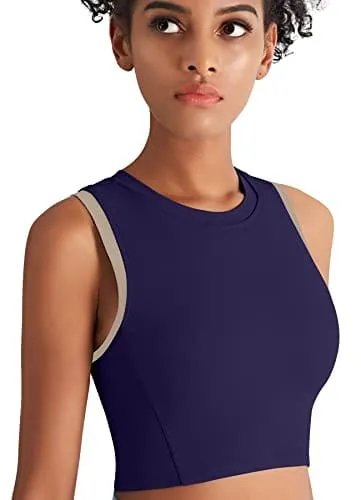 High Neck Sports Bra for Women Longline Full Coverage Sports Bras for Yoga Gym Medium Impact Padded Workout Crop Tops