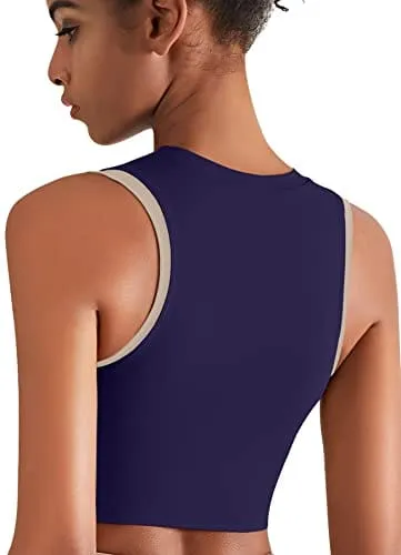 High Neck Sports Bra for Women Longline Full Coverage Sports Bras for Yoga Gym Medium Impact Padded Workout Crop Tops
